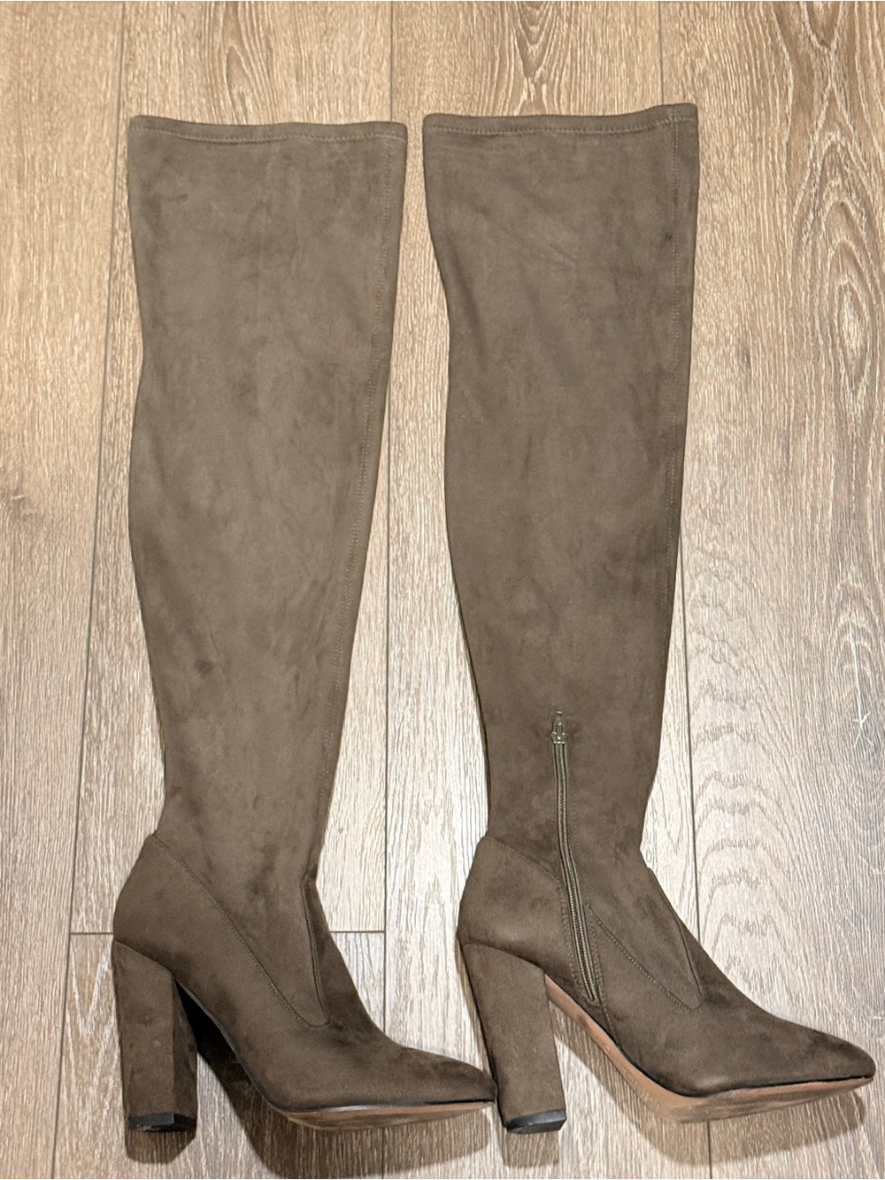 Aldo Over-the-Knee Suede Boots in deep olive color